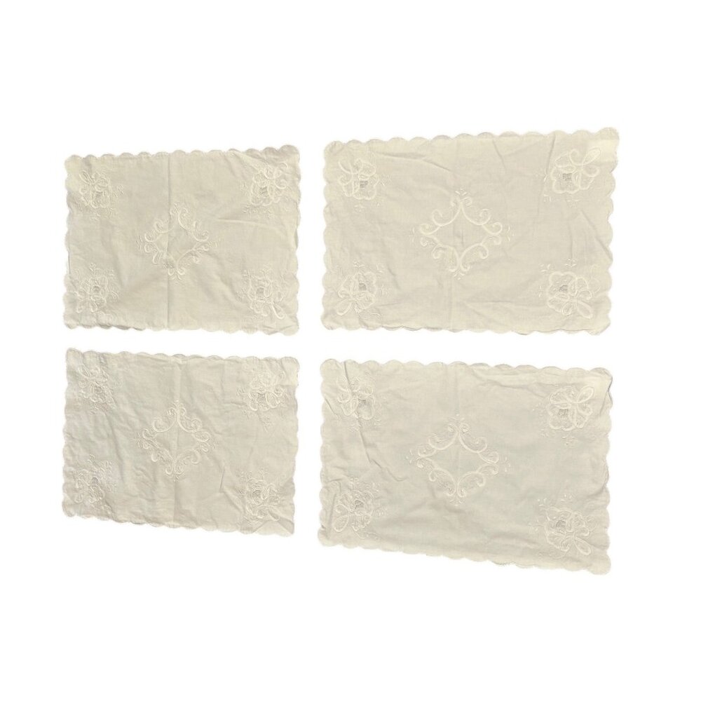 Martha Stewart Everyday PERFECT White Embroidered Cotton Placemats Set of 4